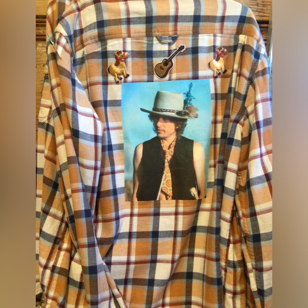 Custom Upcycled  Bob Dylan Plaid Shirt
